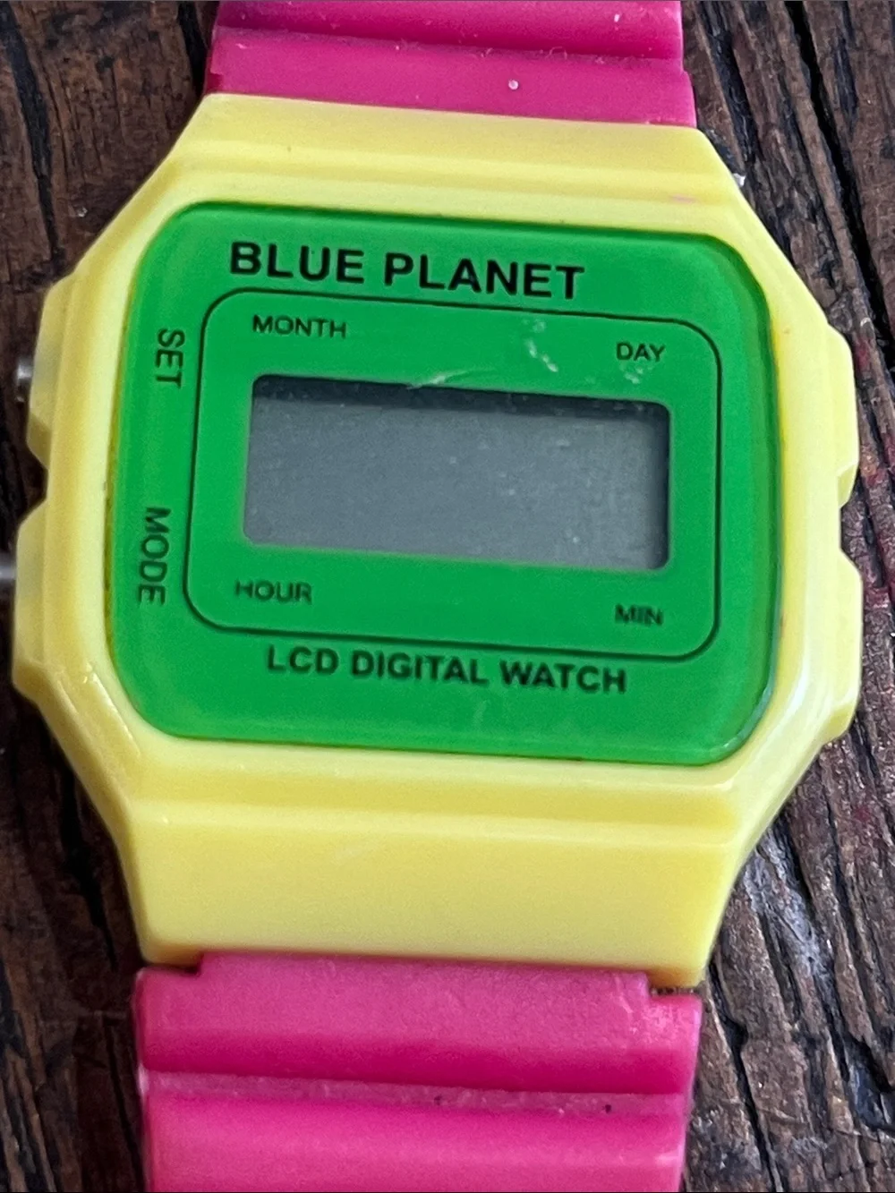 Vintage Blu Planet Neon Pink Strap Yellow Case Digital Watch never used
